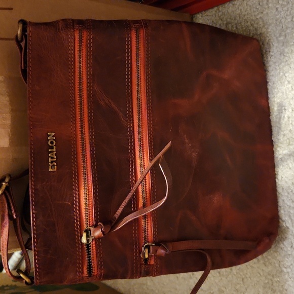 Estalon Purse crossbody leather red ish on color - Picture 1 of 13